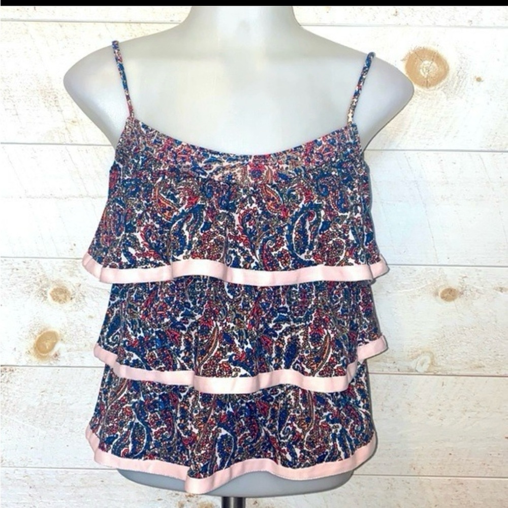 New MARC BY MARC JACOBS Boho RuffleFloral Paisley Tankini Bathing Suit Top Sz L